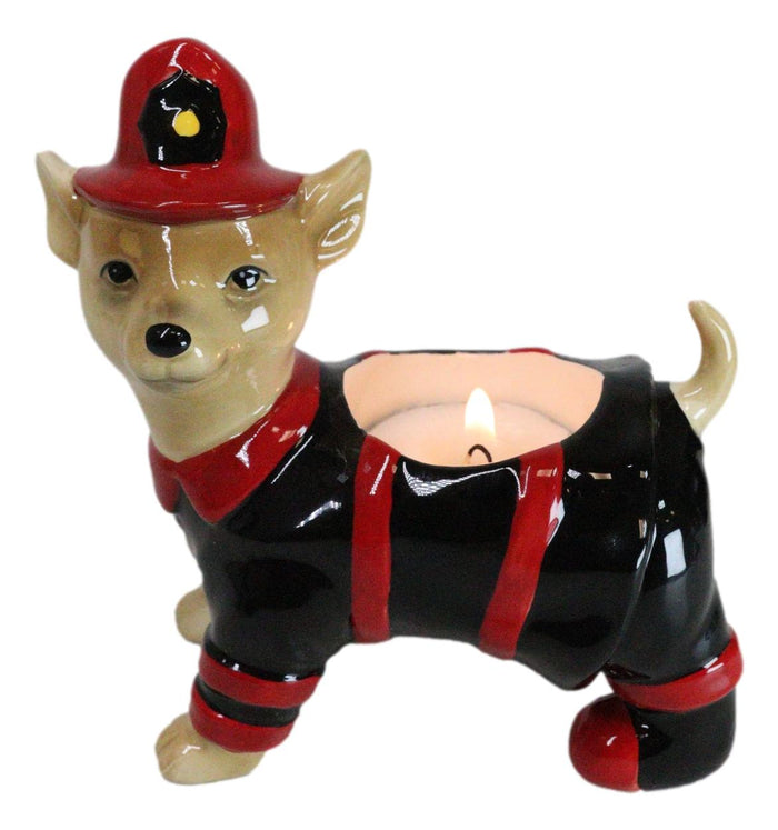 ebros gift Happy Birthday Fireman Frank In Fire Gear Dog Ceramic Tea Light Candle Holder