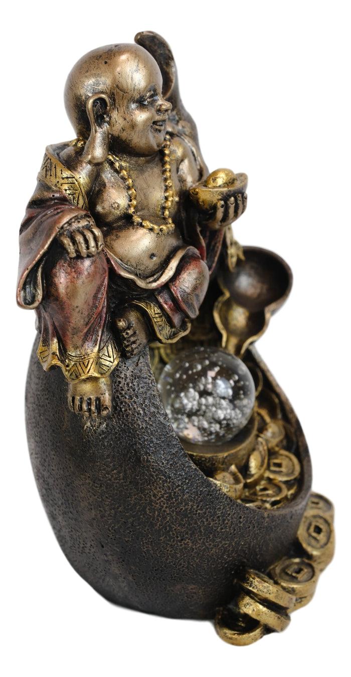 Ebros Gift Happy Buddha Hotei Seated On Wine Gourd Backflow Incense Burner LED Light Statue