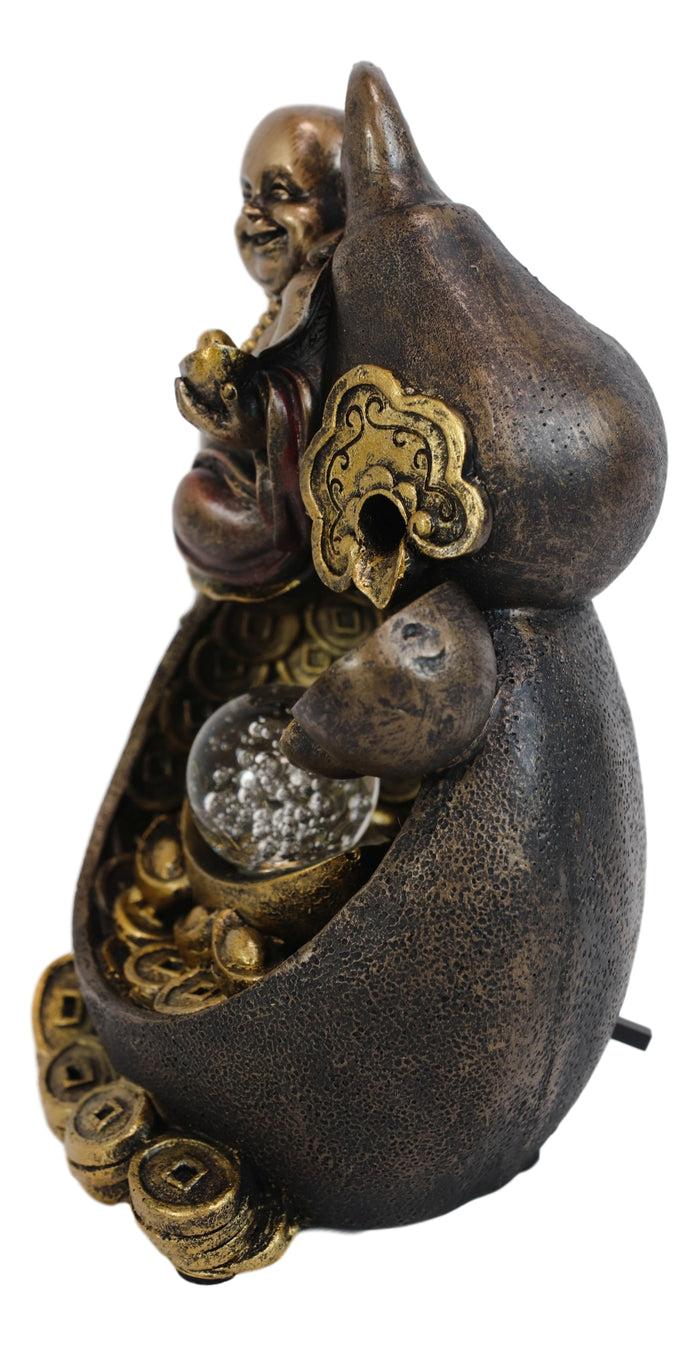 Ebros Gift Happy Buddha Hotei Seated On Wine Gourd Backflow Incense Burner LED Light Statue