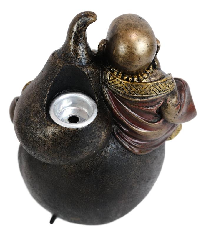 Ebros Gift Happy Buddha Hotei Seated On Wine Gourd Backflow Incense Burner LED Light Statue