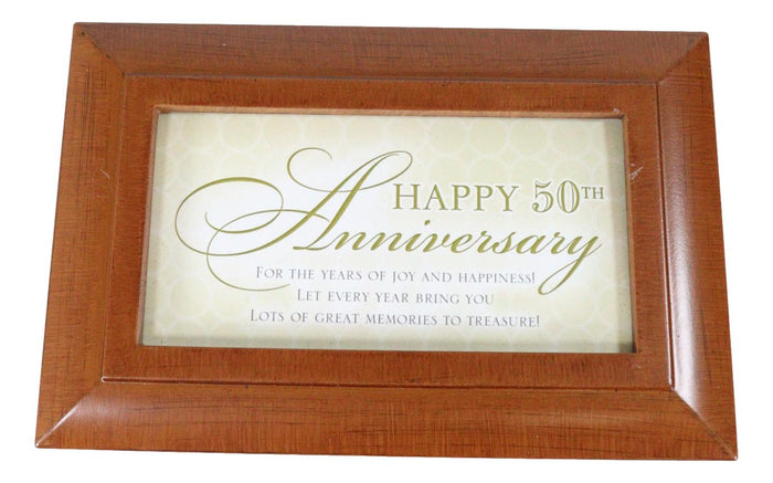 ebros gift Happy Fiftieth 50th Anniversary Polished Burlwood With Trinket Wind Up Music Box