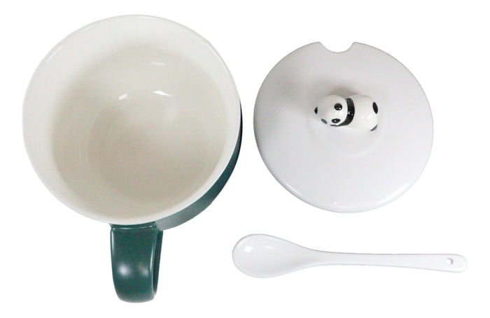 Ebros Gift Happy Hour Sleeping Panda Bear Green Ceramic Coffee Mug With Spoon And Lid Set