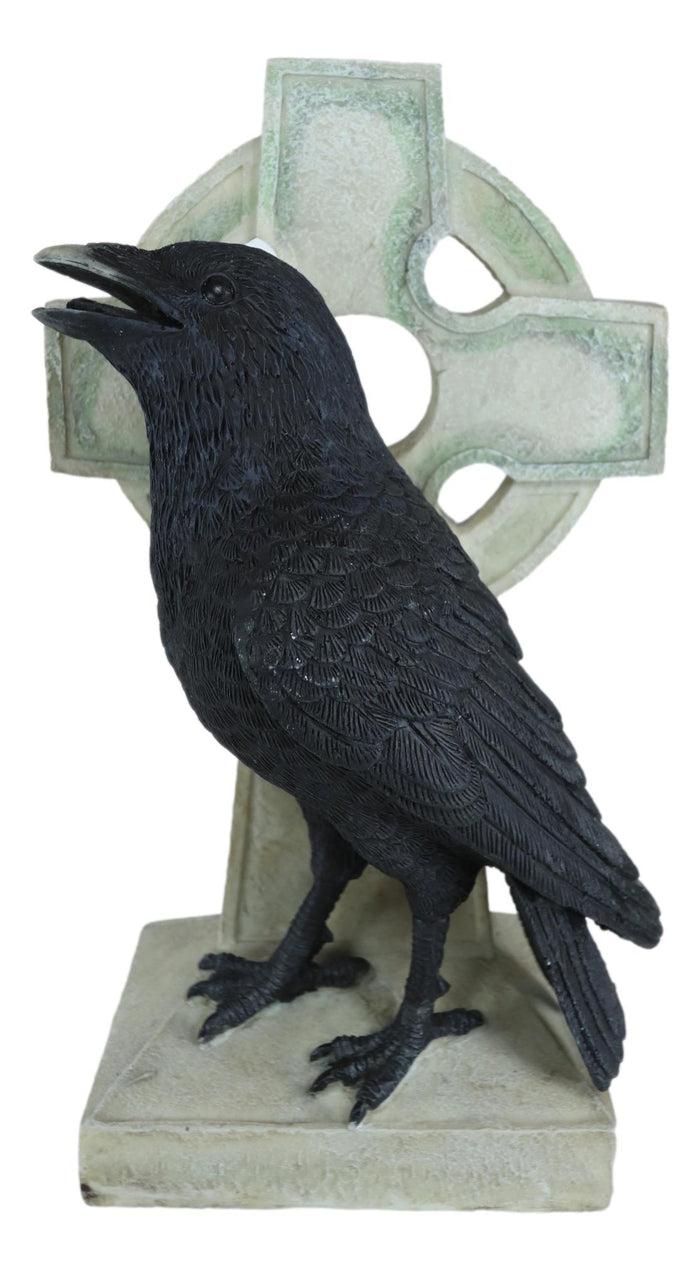 Ebros Gift Harbinger Of Doom Macabre Raven Crow Perching On Celtic High Cross Figurine