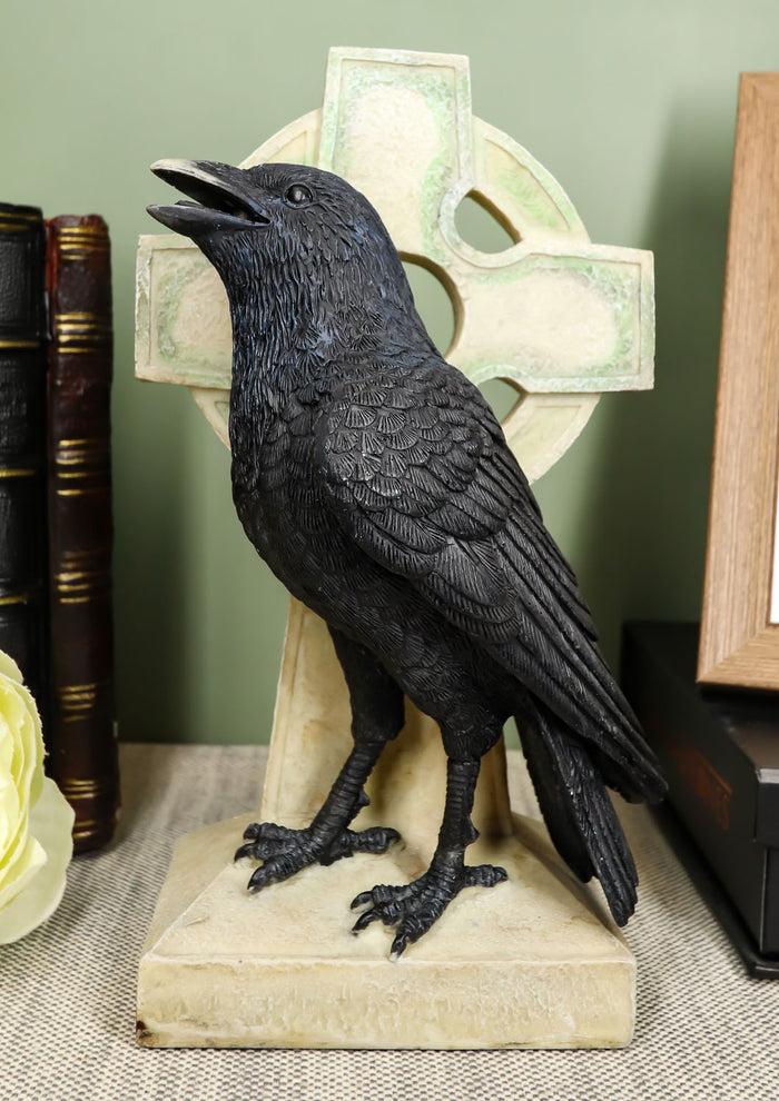 ebros gift Harbinger Of Doom Macabre Raven Crow Perching On Celtic High Cross Figurine