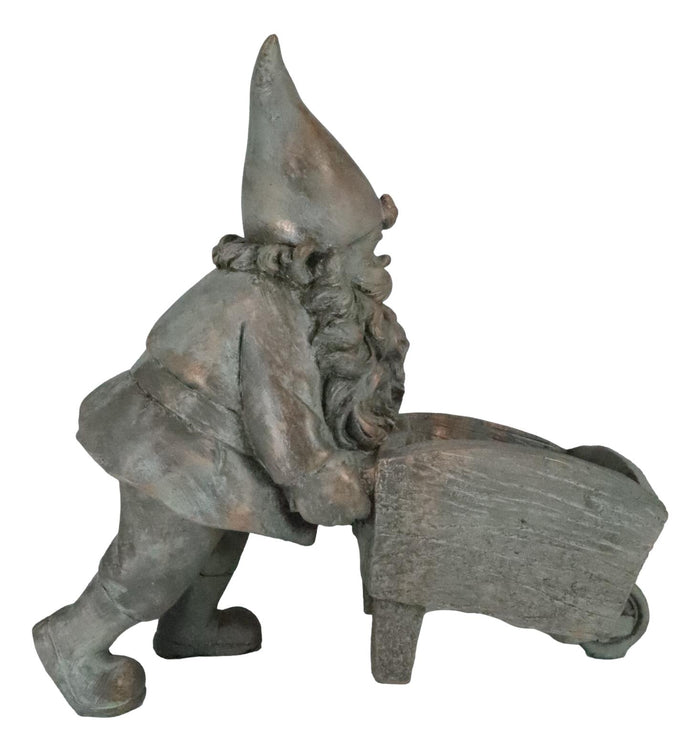 Ebros Gift Hardworking Mr Gnome Pushing Wheelbarrow Cart Floral Planter Vase Garden Statue
