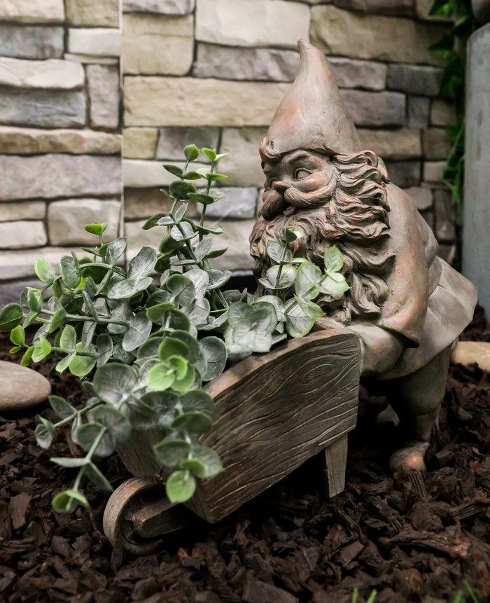 ebros gift Hardworking Mr Gnome Pushing Wheelbarrow Cart Floral Planter Vase Garden Statue