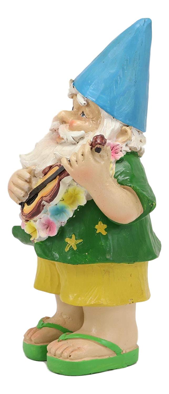 Ebros Gift Hawaii Themed Vacation Fairy Garden Papa Gnome Playing Ukulele Statue Gnomes