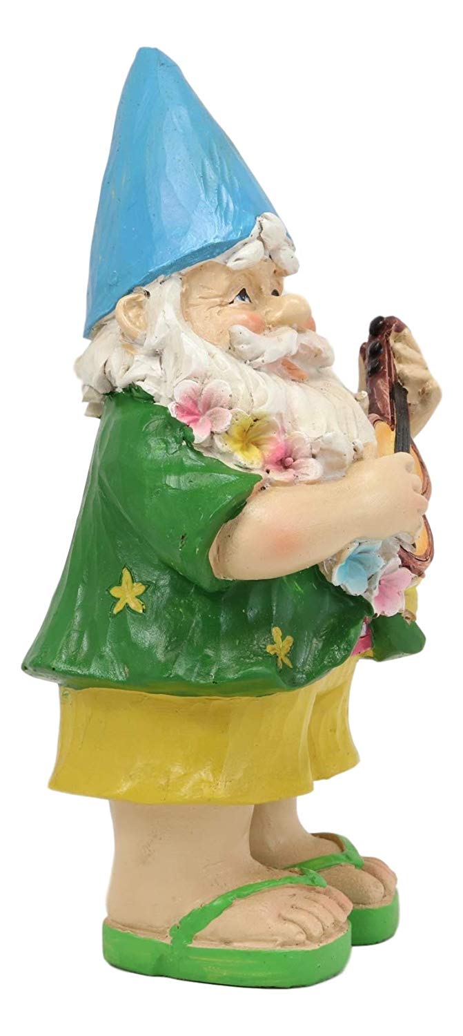 Ebros Gift Hawaii Themed Vacation Fairy Garden Papa Gnome Playing Ukulele Statue Gnomes