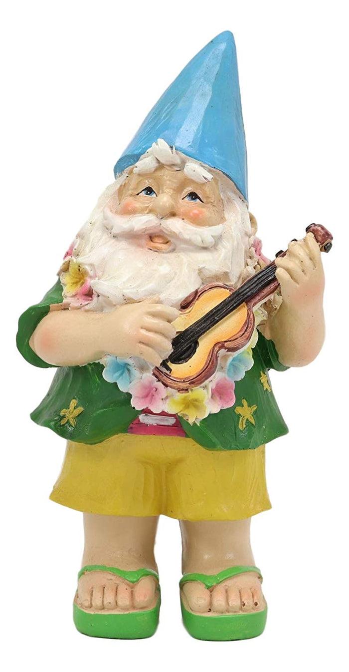 ebros gift Hawaii Themed Vacation Fairy Garden Papa Gnome Playing Ukulele Statue Gnomes