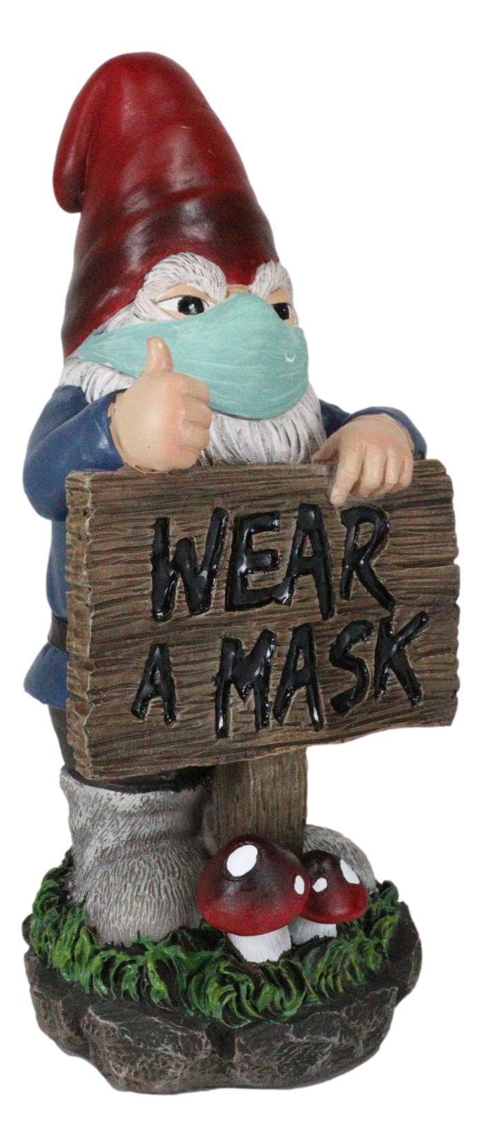 Ebros Gift Health Freak Mr Gnome Wearing Protective Face Mask By 'Wear Mask' Sign Figurine