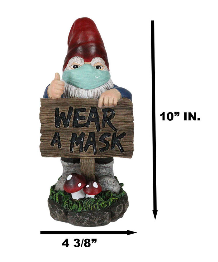 Ebros Gift Health Freak Mr Gnome Wearing Protective Face Mask By 'Wear Mask' Sign Figurine