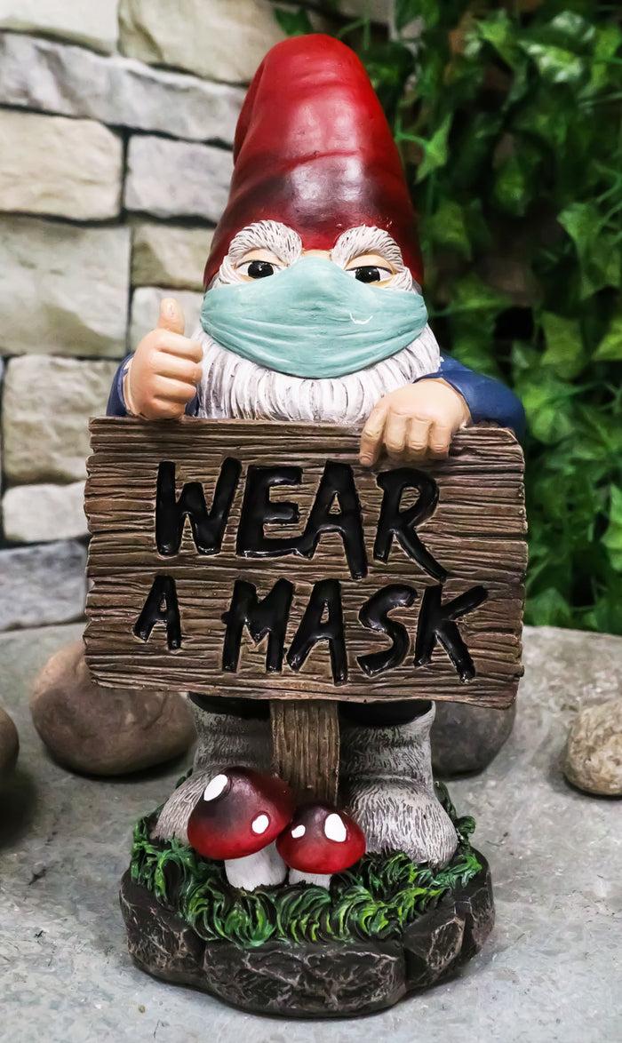 ebros gift Health Freak Mr Gnome Wearing Protective Face Mask By 'Wear Mask' Sign Figurine