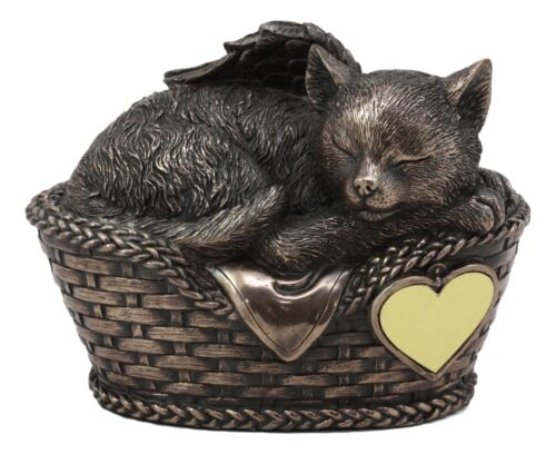 Ebros Gift Heavenly Angel Cat Sleeping In Wicker Bed Cremation Urn Pet Memorial Statue