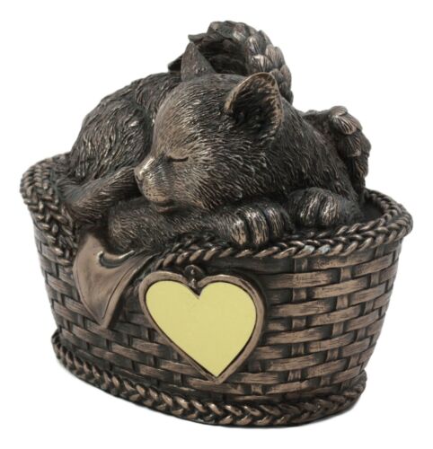 Ebros Gift Heavenly Angel Cat Sleeping In Wicker Bed Cremation Urn Pet Memorial Statue