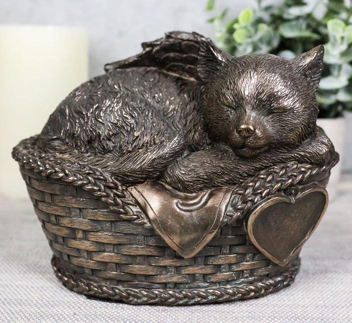 ebros gift Heavenly Angel Cat Sleeping in Wicker Bed Cremation Urn Pet Memorial Statue