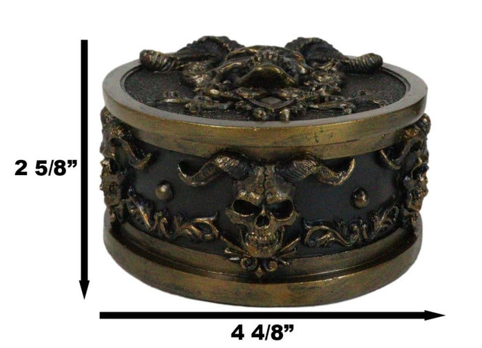 Ebros Gift Hell Imp Horned Demon Skull Skeleton Floral Tooled Round Decorative Jewelry Box