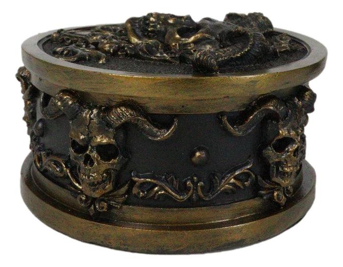 Ebros Gift Hell Imp Horned Demon Skull Skeleton Floral Tooled Round Decorative Jewelry Box