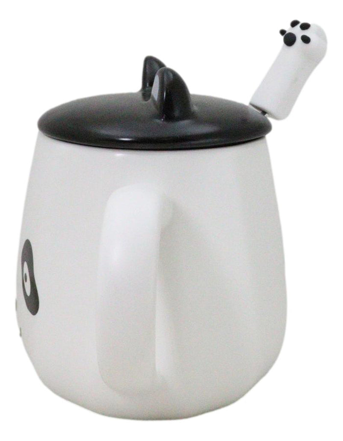 Ebros Gift Hello Panda Bear Ceramic Coffee Mug Cup With Spoon And Perky Ears Lid 14oz