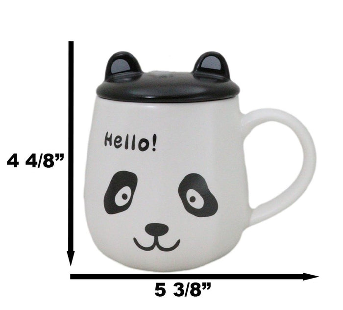 Ebros Gift Hello Panda Bear Ceramic Coffee Mug Cup With Spoon And Perky Ears Lid 14oz