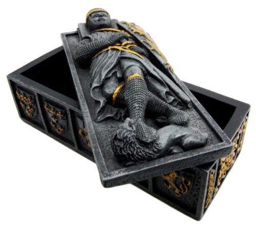 Ebros Gift Heraldry Lion Crest Medieval Knight Templar Coffin Casket Jewelry Box Figurine