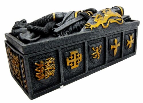 Ebros Gift Heraldry Lion Crest Medieval Knight Templar Coffin Casket Jewelry Box Figurine