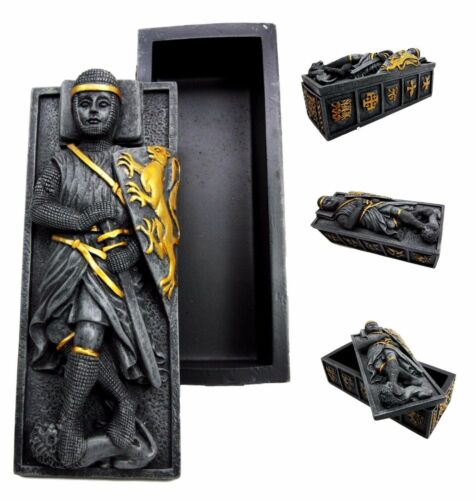 ebros gift Heraldry Lion Crest Medieval Knight Templar Coffin Casket Jewelry Box Figurine