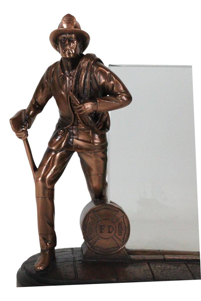 Ebros Gift Heroic Fire Fighter Fireman With Axe And Hose 6"X4" Glass Picture Frame Figurine