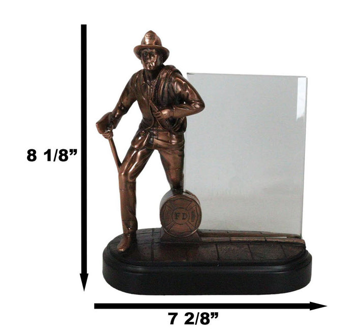 Ebros Gift Heroic Fire Fighter Fireman With Axe And Hose 6"X4" Glass Picture Frame Figurine