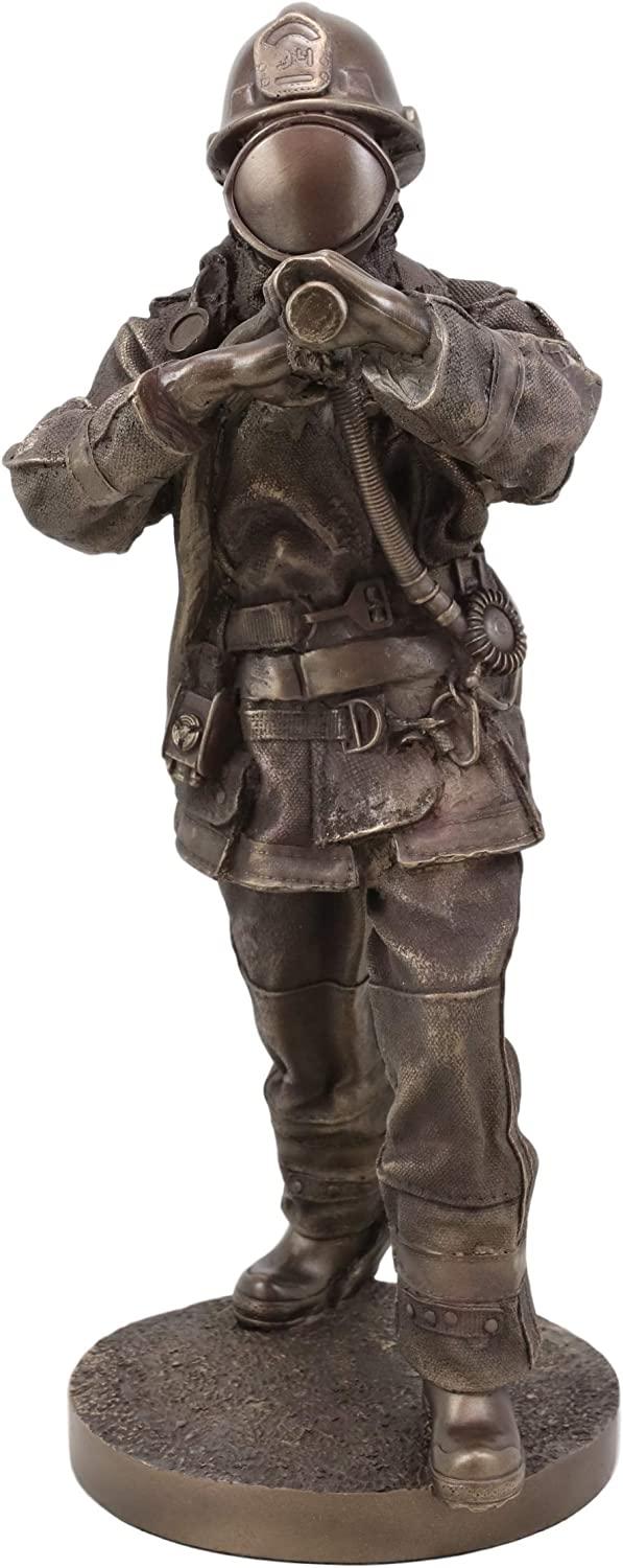 Ebros Gift Heroic Fireman Fire Fighter In Full Turnout Gear Attire Carrying Hose Statue
