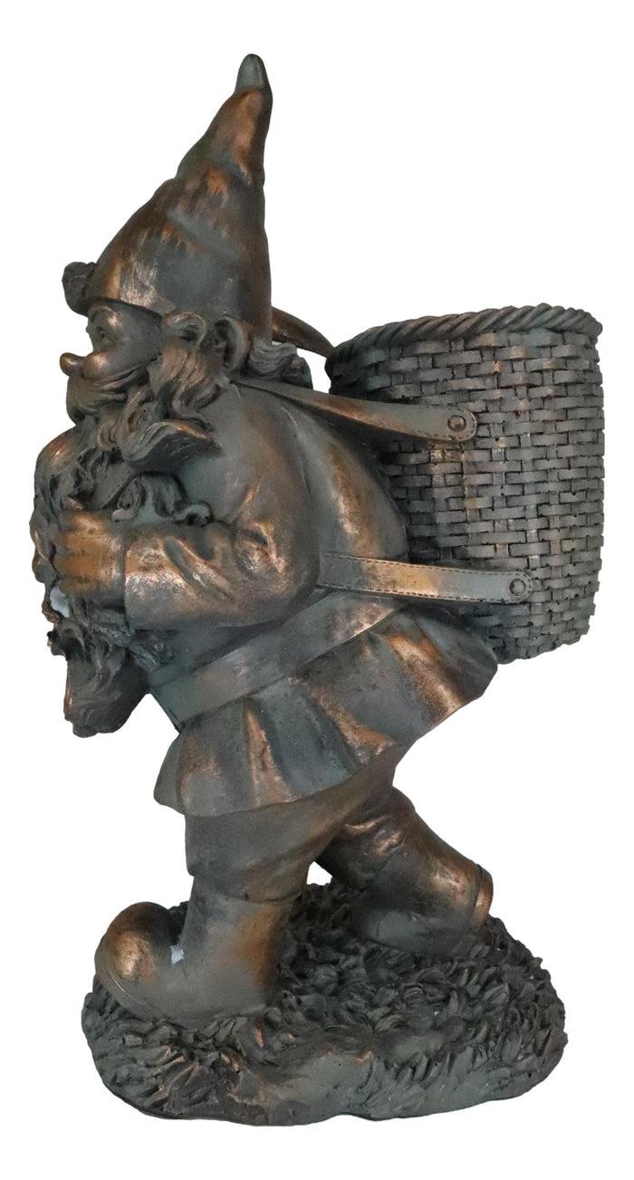 Ebros Gift Hiking Garden Gnome With Spade And Wicker Basket Bag Floral Planter Vase Statue