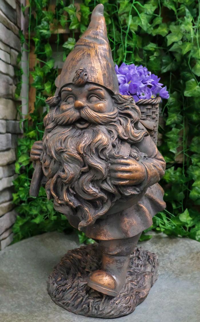 ebros gift Hiking Garden Gnome With Spade And Wicker Basket Bag Floral Planter Vase Statue