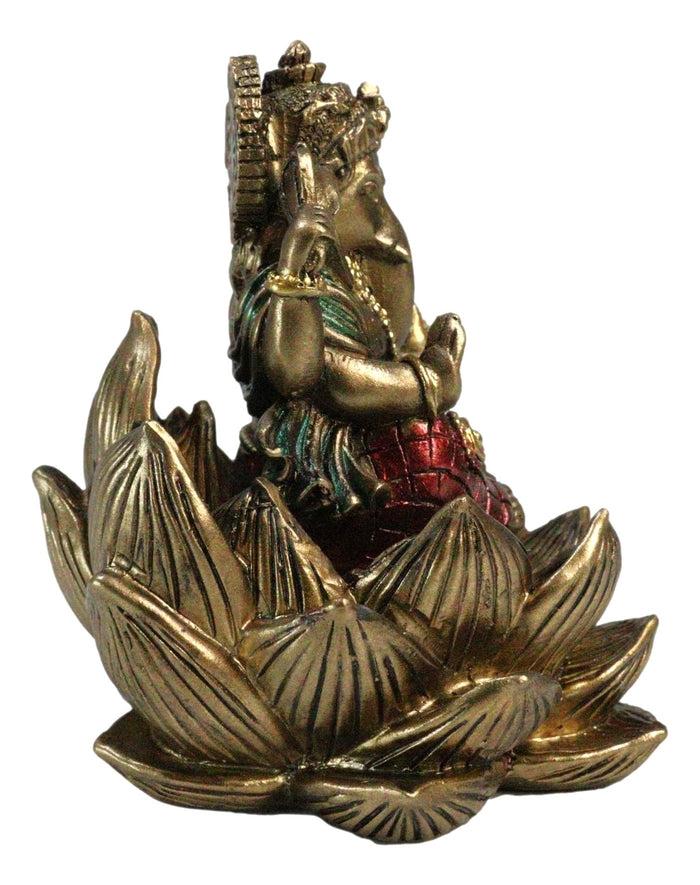 Ebros Gift Hindu Deity God Ganesha Ganapati Seated On Padma Lotus Flower Mini Figurine