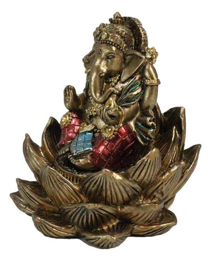 Ebros Gift Hindu Deity God Ganesha Ganapati Seated On Padma Lotus Flower Mini Figurine