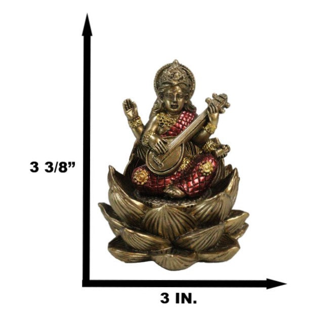 Ebros Gift Hindu Deity Goddess Saraswati With Veena Guitar On Lotus Flower Mini Figurine