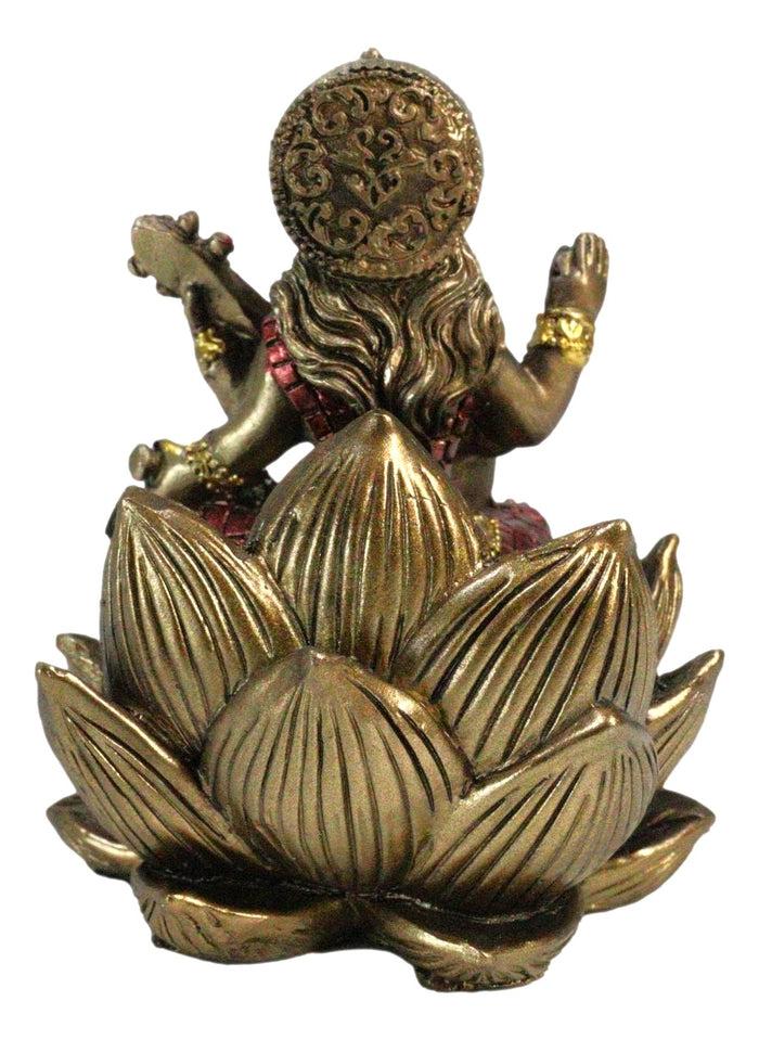 Ebros Gift Hindu Deity Goddess Saraswati With Veena Guitar On Lotus Flower Mini Figurine