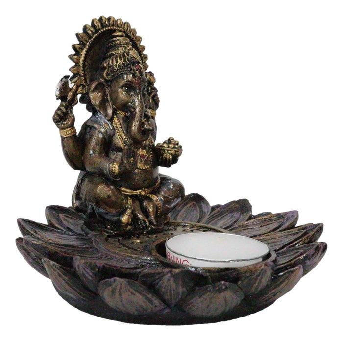 Ebros Gift Hindu Elephant God Ganesha On Lotus Padma Flower Votive Candle Holder Figurine