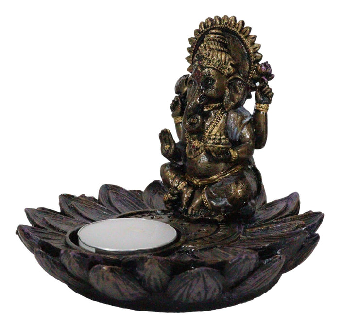 Ebros Gift Hindu Elephant God Ganesha On Lotus Padma Flower Votive Candle Holder Figurine