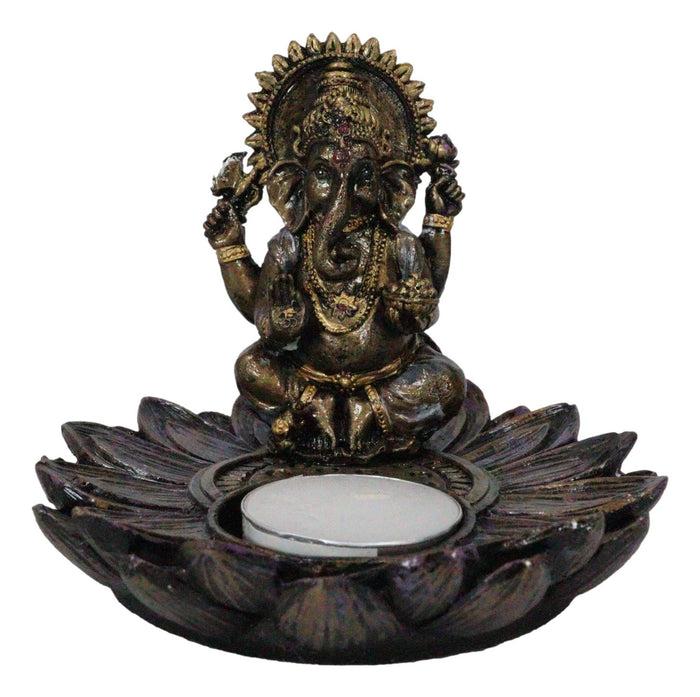 Ebros Gift Hindu Elephant God Ganesha On Lotus Padma Flower Votive Candle Holder Figurine