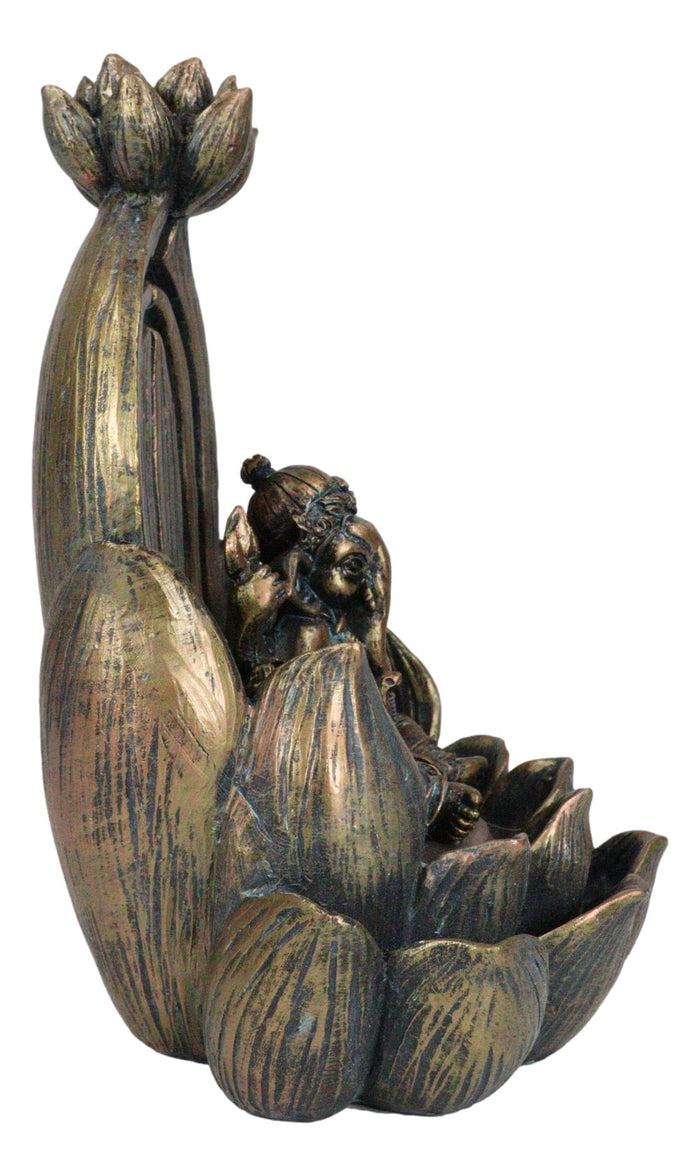 Ebros Gift Hindu Elephant God Ganesha On Lotus Throne Backflow Cone Incense Burner Figurine