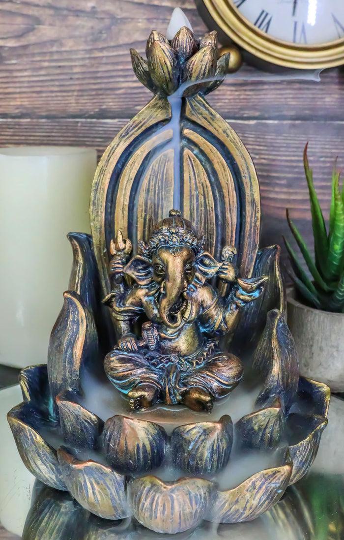 ebros gift Hindu Elephant God Ganesha On Lotus Throne Backflow Cone Incense Burner Figurine