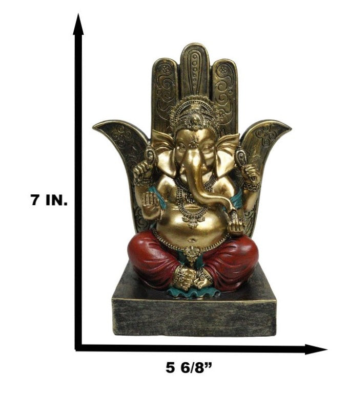 Ebros Gift Hindu Elephant God Ganesha Seated On Hamsa Palm Hand Of God Throne Figurine
