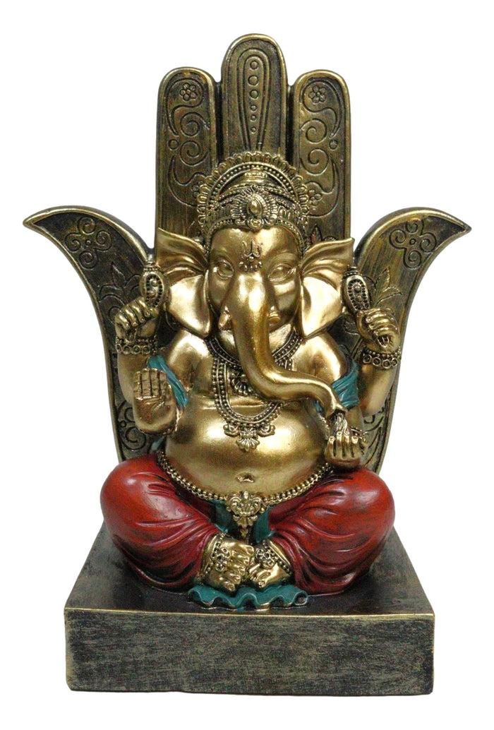 ebros gift Hindu Elephant God Ganesha Seated On Hamsa Palm Hand of God Throne Figurine