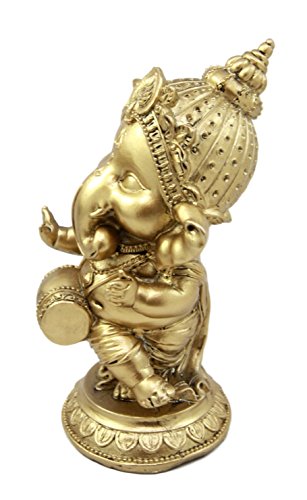 Ebros Gift Hindu Elephant God Ritual Dancing Ganesha With Mridangam Drum Golden Statue 6"H