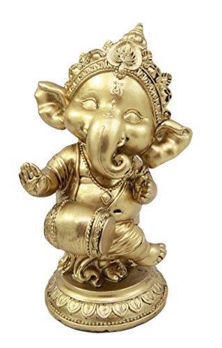 Ebros Gift Hindu Elephant God Ritual Dancing Ganesha With Mridangam Drum Golden Statue 6"H