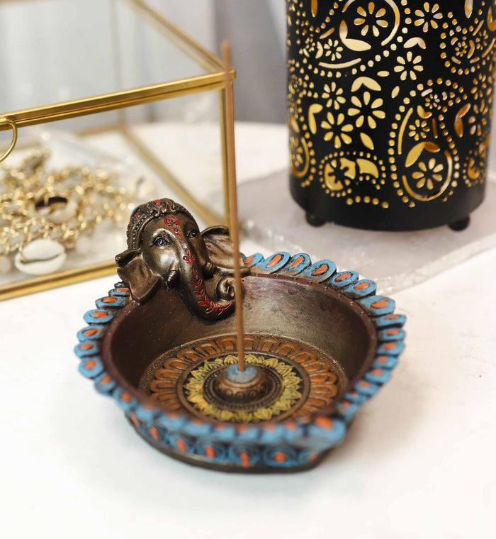 ebros gift Hindu Ganapati Lord Ganesha Elephant God Incense Burner Holder Dish Figurine