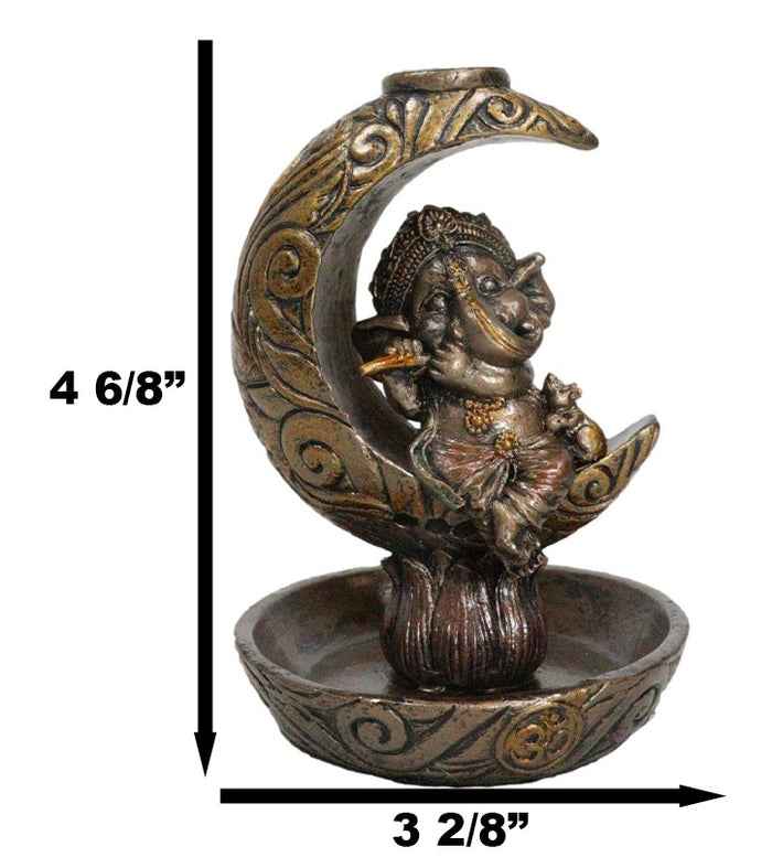 Ebros Gift Hindu God Baby Ganesha Playing Flute On Crescent Moon Backflow Incense Burner