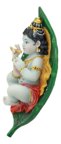 Ebros Gift Hindu God Baby Krishna Vishnu Sucking His Right Toe On Peepal Leaf Statue 4"W
