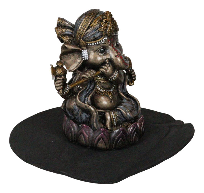 Ebros Gift Hindu God Ganapati Baby Ganesha Playing Flute On Lotus Backflow Incense Burner