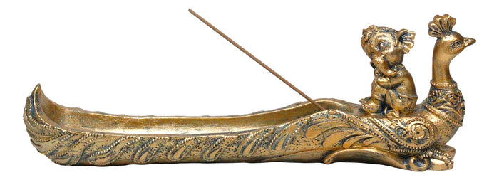 ebros gift Hindu God Ganapati Baby Ganesha Seated On Peacock Incense Stick Burner Holder