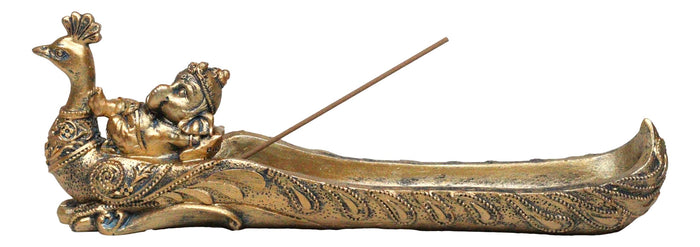 ebros gift Hindu God Ganapati Baby Ganesha Sleeping On Peacock Incense Holder Figurine